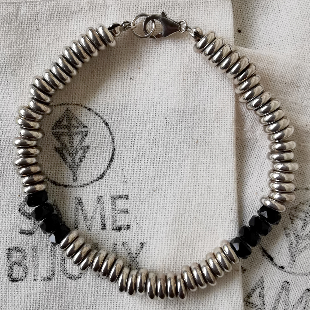 Bracelet perles homme noir argent Bead